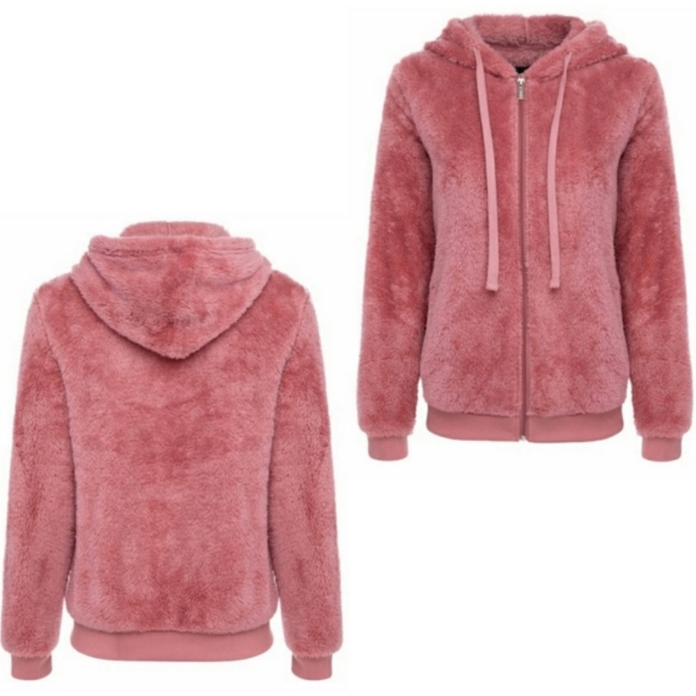 Pink Soft Fleece Hooded Zip Jacket with Pockets NWT